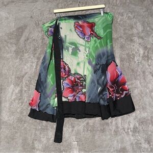 Vibrant Floral A-Line Skirt in Green and Black